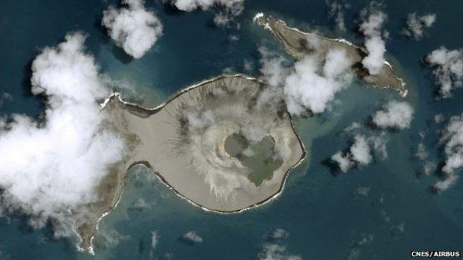 A large new crater emerged after the eruption last December - Hunga Tonga volcano © CNES/Airbus